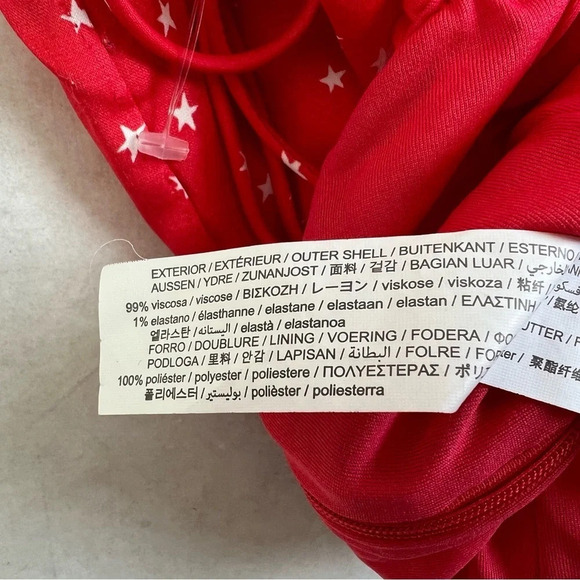NWOT ZARA Red Satin Laced V-NECK Viscose Blend Stars Print BODYSUIT SIZE Large - Picture 7 of 8